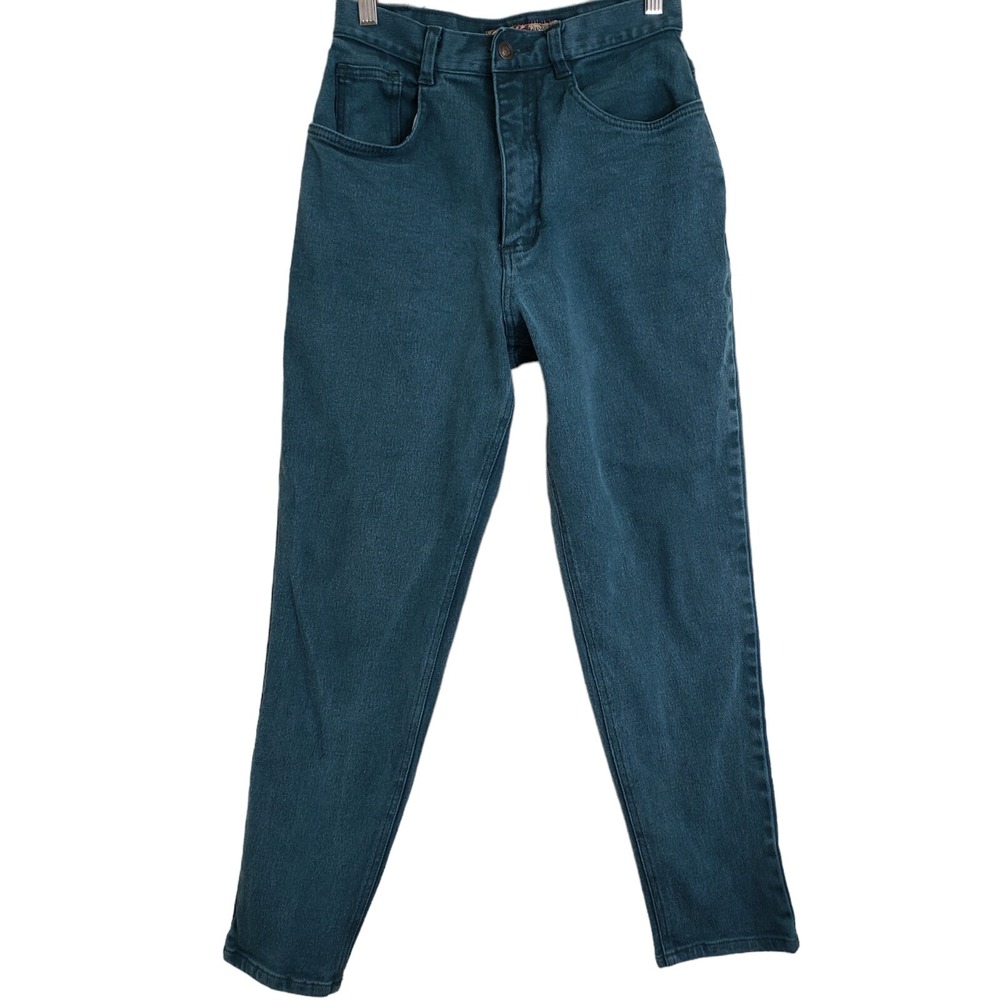 Vintage 90s Women's Size 4 Short Teal Denim Straight Leg Jeans Ultra High Rise**